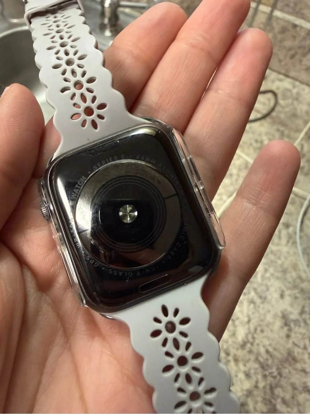 Apple Watch with White Floral Cutout Silicone Band